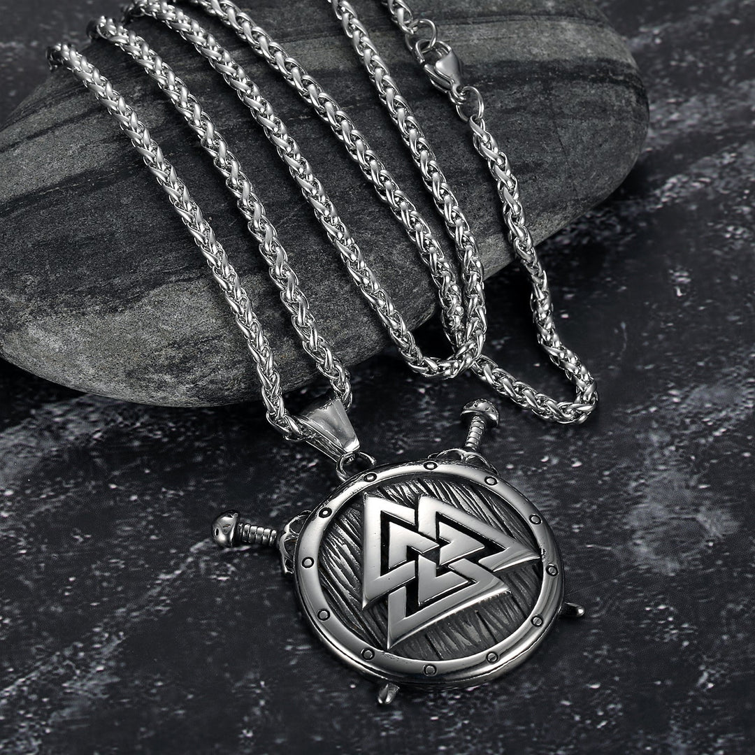 Nordic Pride Stainelss Steel Nordic Shield and Valknut Symbol Pendant & Chain