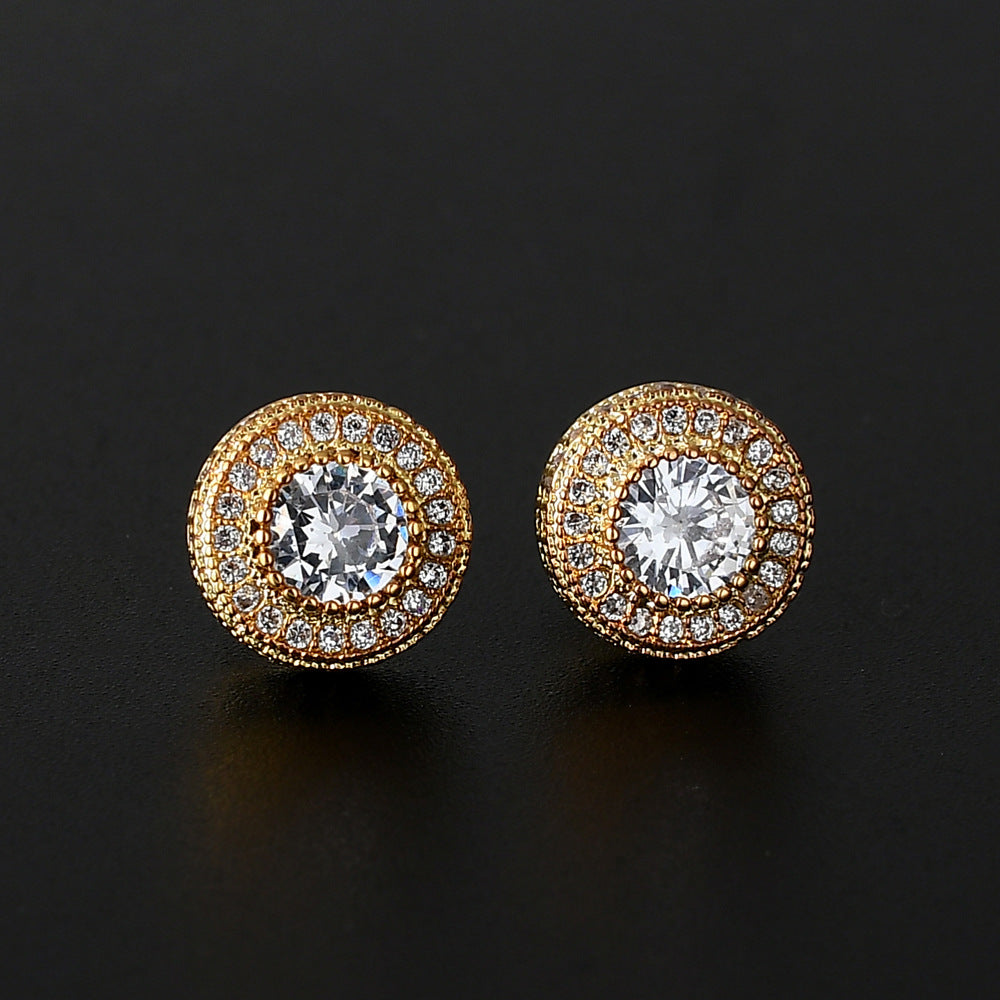 Iced Button Stud Earrings in 14K Gold