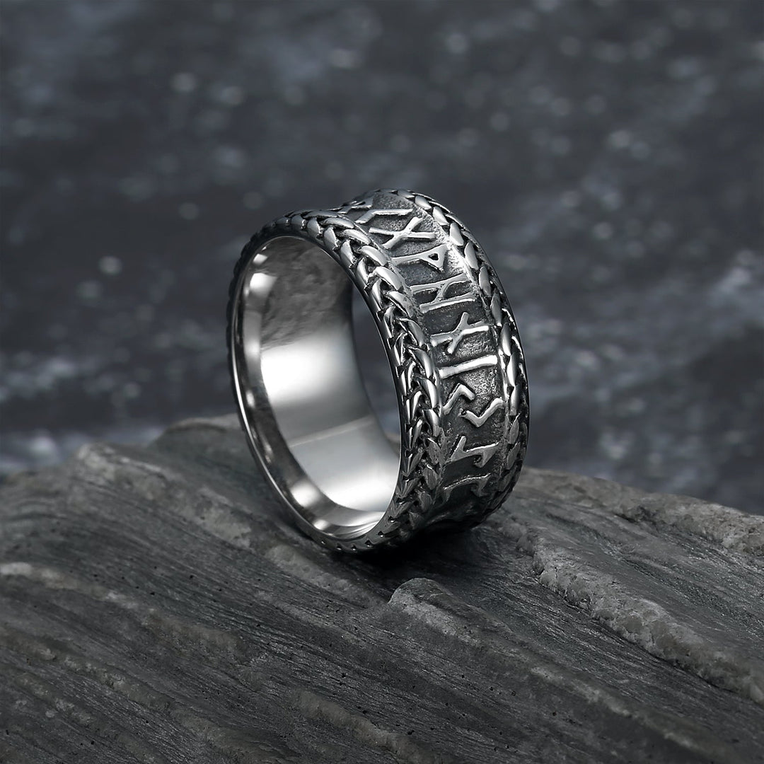 Nordic Pride Handcrafted Stainless Steel Rune and Knotwork Ring