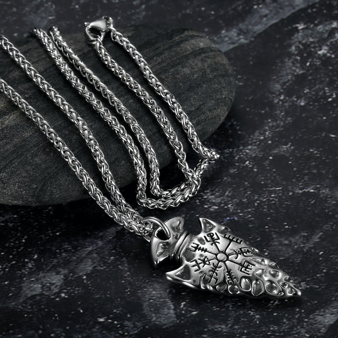 Nordic Pride Handcrafted Stainless Steel Nordic Spear Head Pendant with Helm of Terror