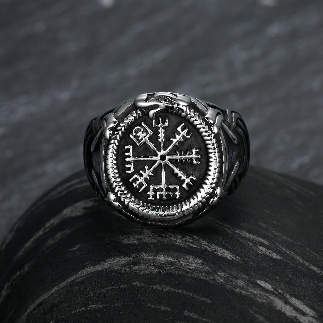 Nordic Pride Handcrafted Stainless Steel Icelandic Stave and Jormungand Ring