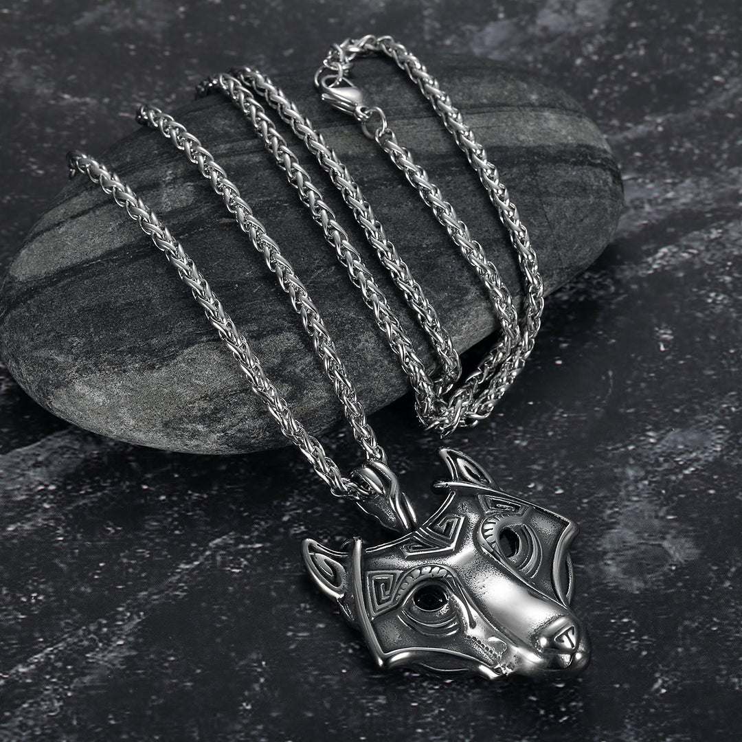 Nordic Pride Handcrafted Stainless Steel Fenrir Pendant on Handcrafted Stainless Steel Chain