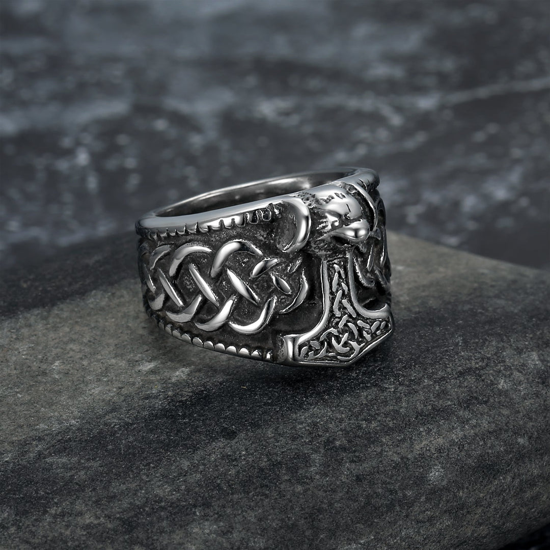Nordic Pride Handcrafted Stainless Steel Thor's Gavel and Celtic Knotwork Ring