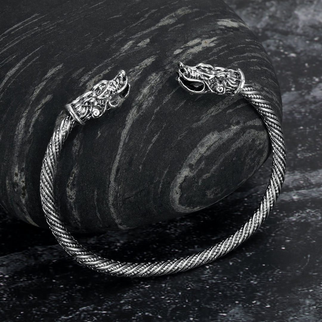 Nordic Pride Grey Wolf 's Head Torc Bracelet