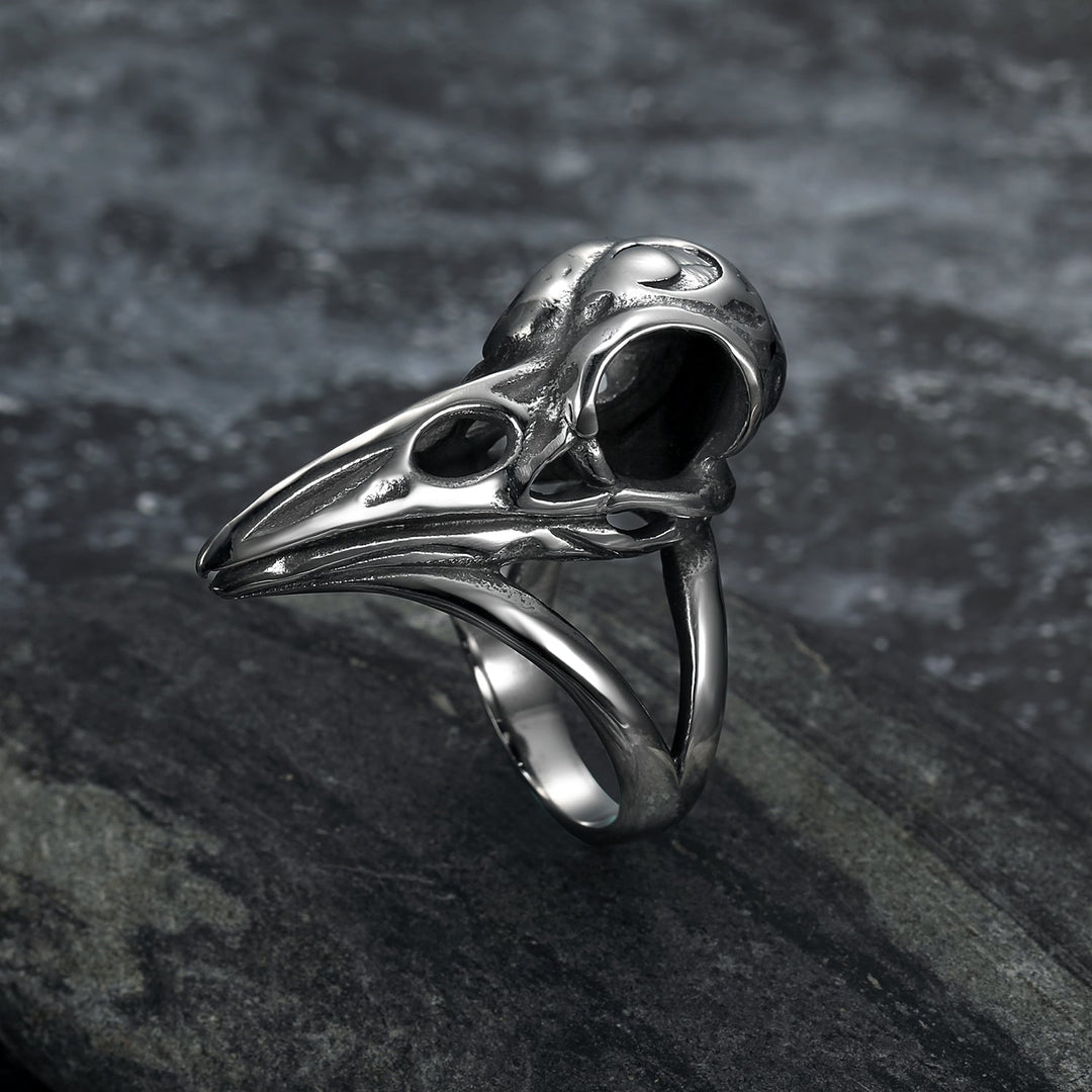 Nordic Pride Handcrafted Stainless Steel Raven Skull Biker Ring