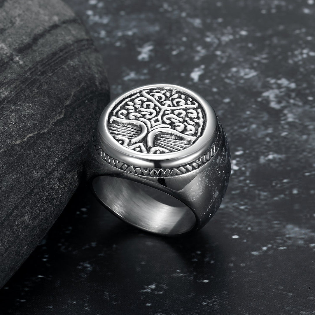Nordic Pride Handcrafted Stainless Steel Celtic Tree of Life Circular Ring