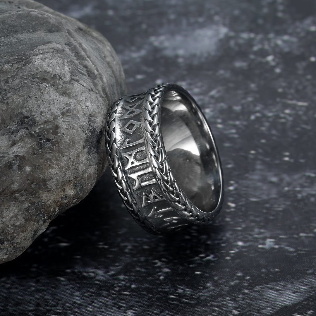 Nordic Pride Handcrafted Stainless Steel Rune and Knotwork Ring