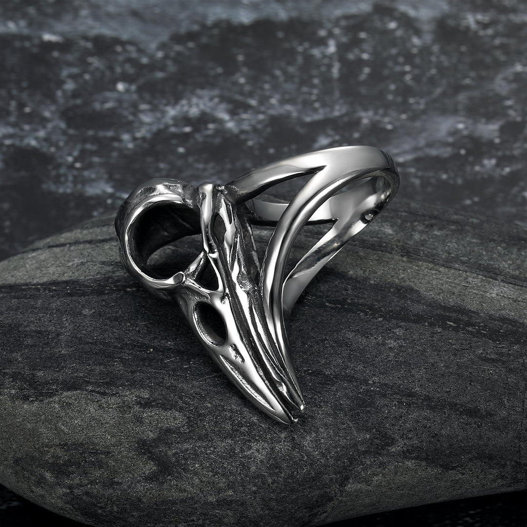 Nordic Pride Handcrafted Stainless Steel Raven Skull Biker Ring