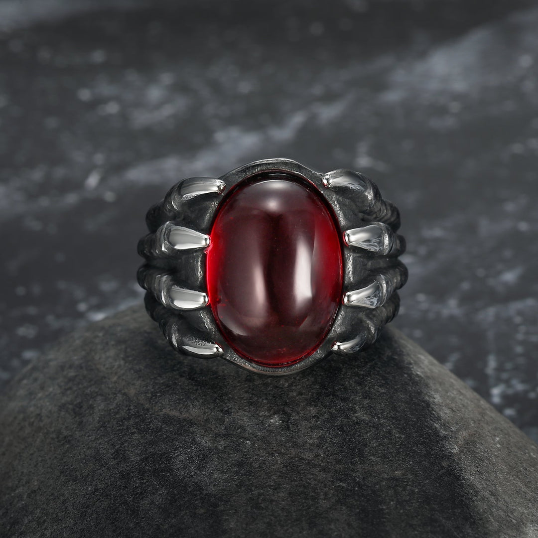 Nordic Pride Handcrafted Stainless Steel Basilisk Claw Biker Ring With Inset Stone
