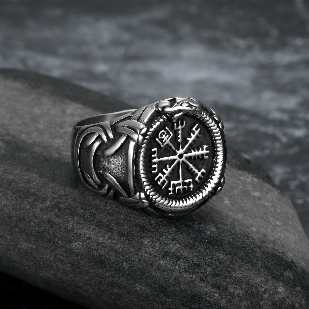 Nordic Pride Handcrafted Stainless Steel Icelandic Stave and Jormungand Ring