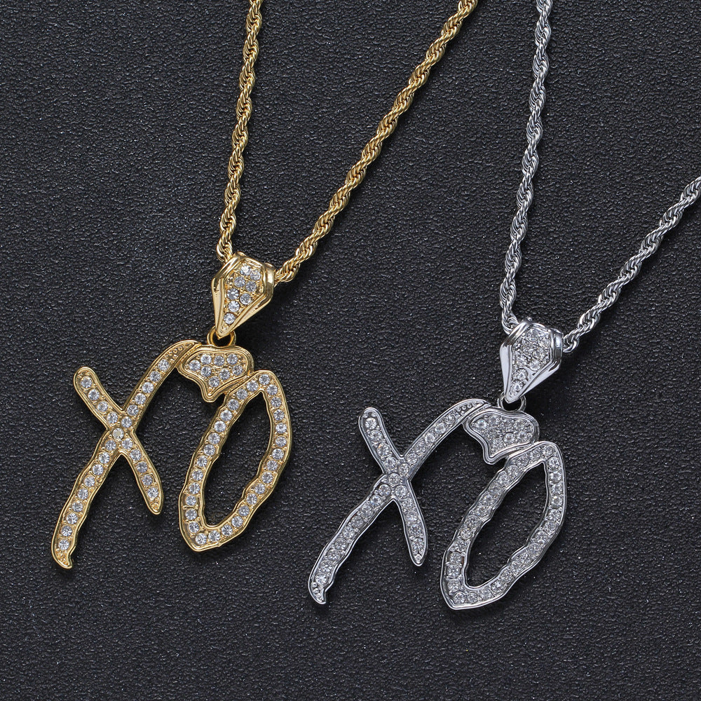 Iced XO Pendant in White Gold