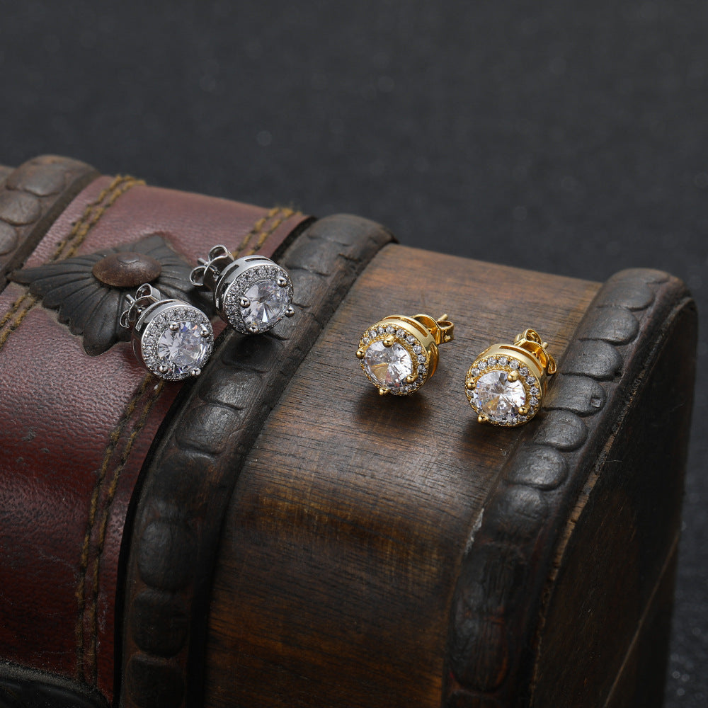 Halo Brilliant-Cut Stud Earrings in 14K Gold