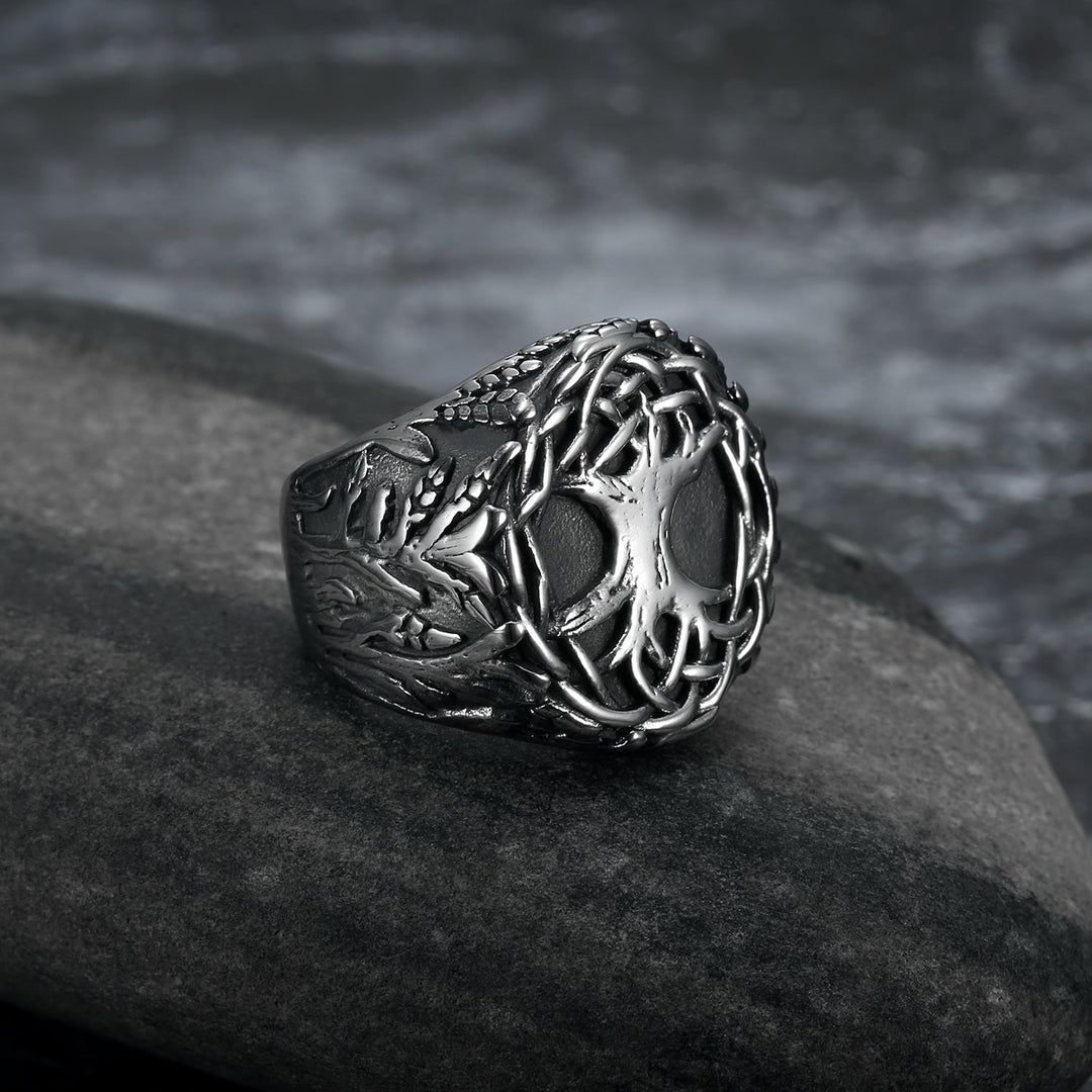 Nordic Pride Handcrafted Stainless Steel Celtic Tree of Life Signet Ring