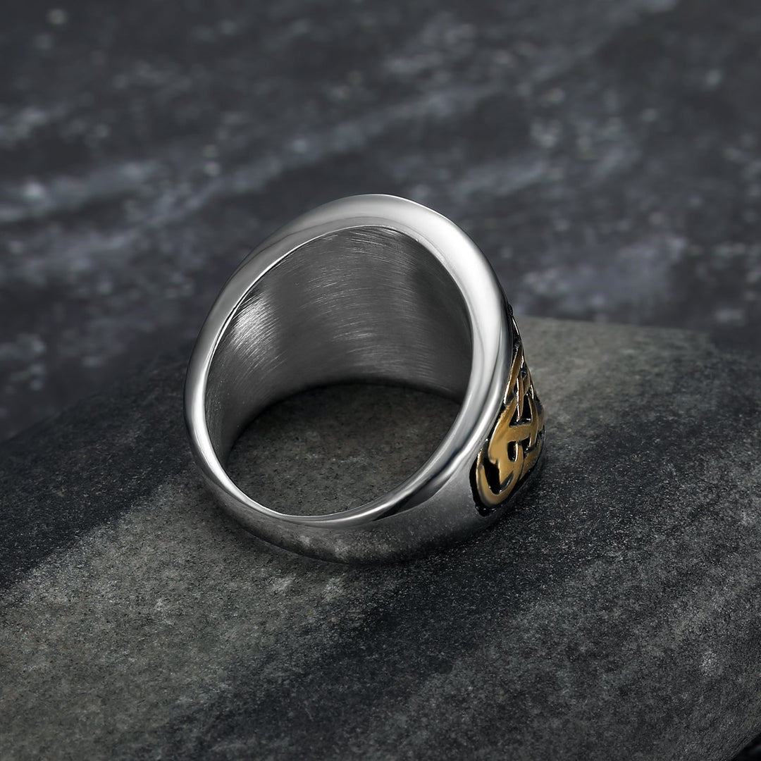 Nordic Pride Gold & Silver Handcrafted Stainless Steel Icelandic Stave and Celtic Knot Ring