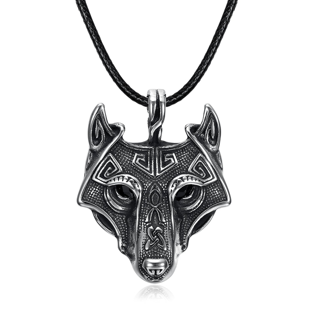 Nordic Pride Norse Grey Wolf Head Pendant & Chain - Leather Chain