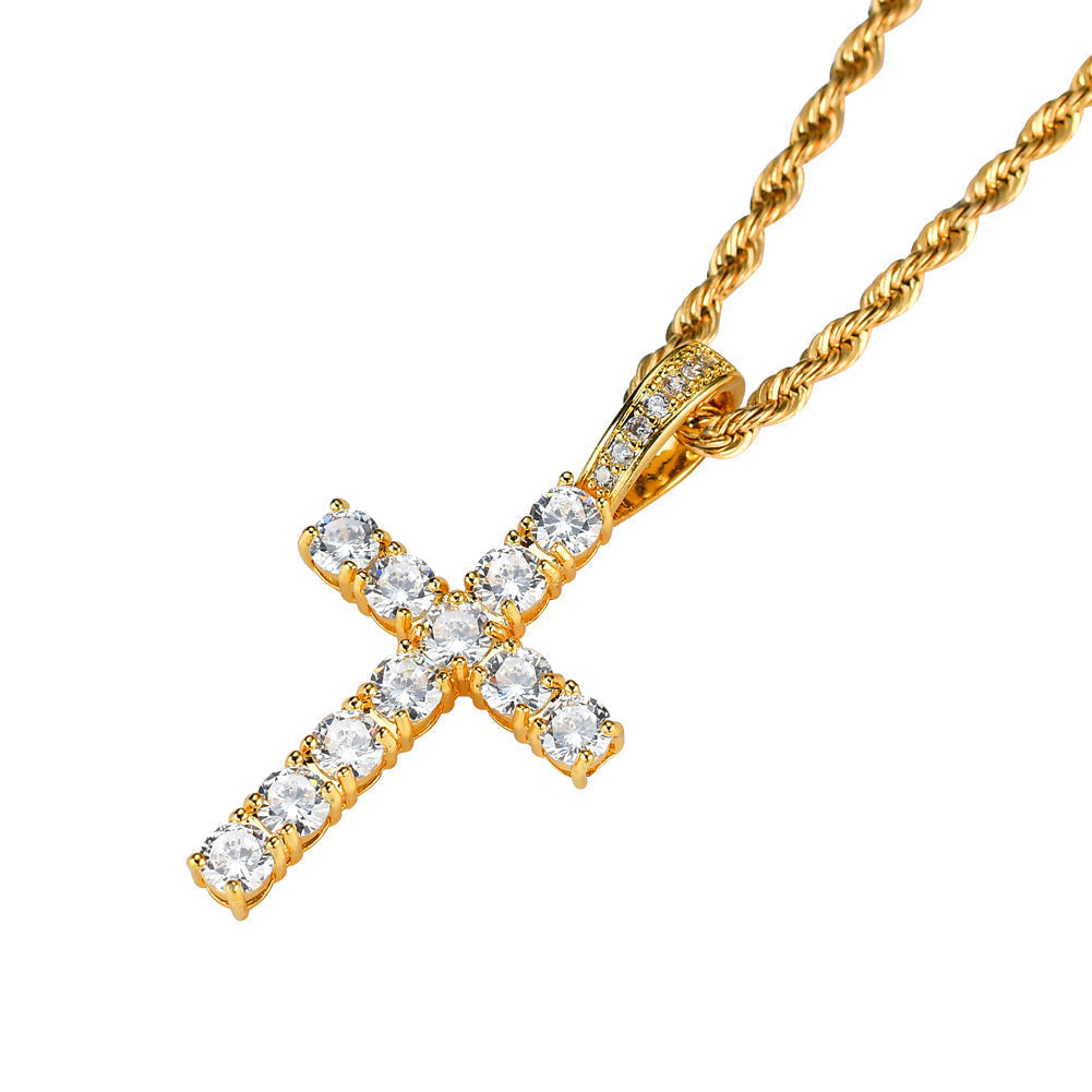 Iced Cross Pendant in 14K Gold