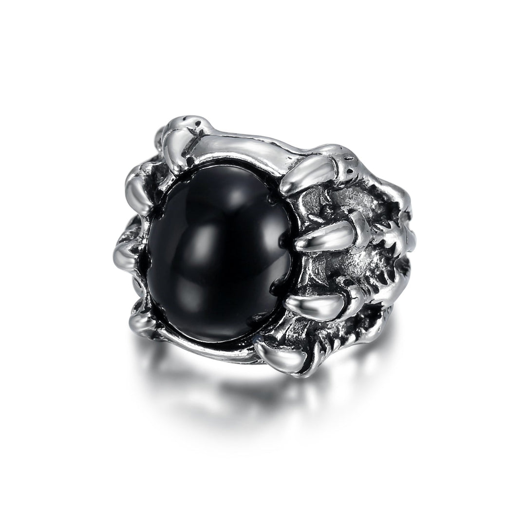 Nordic Pride Handcrafted Stainless Steel Basilisk Claw Biker Ring With Inset Stone