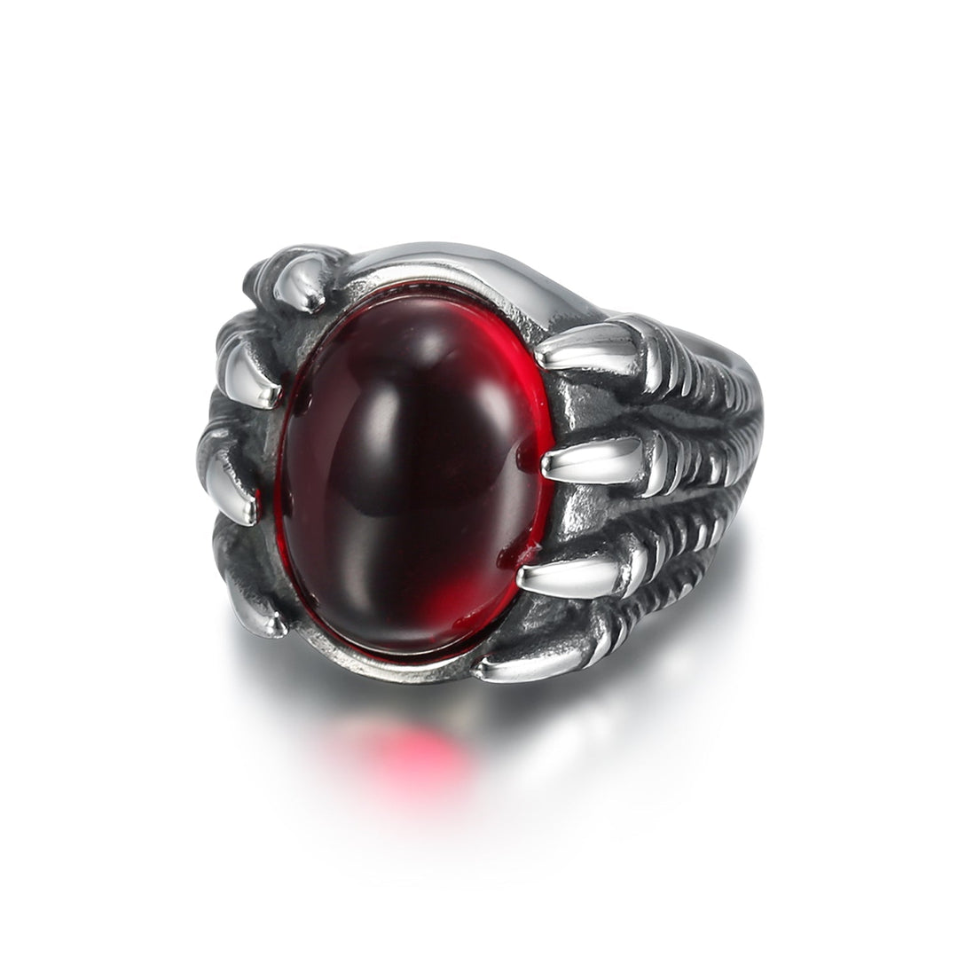 Nordic Pride Handcrafted Stainless Steel Basilisk Claw Biker Ring With Inset Stone
