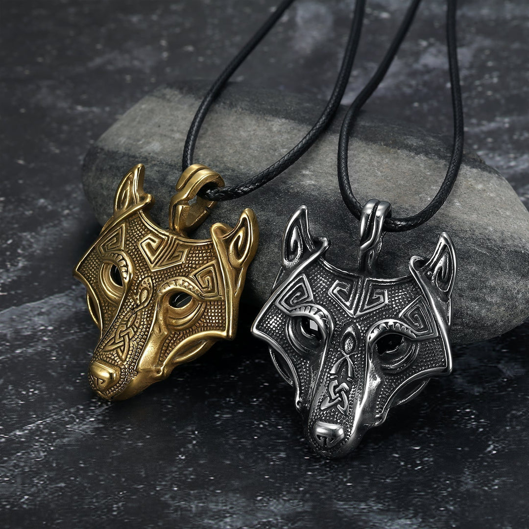 Nordic Pride Norse Grey Wolf Head Pendant & Chain - Leather Chain