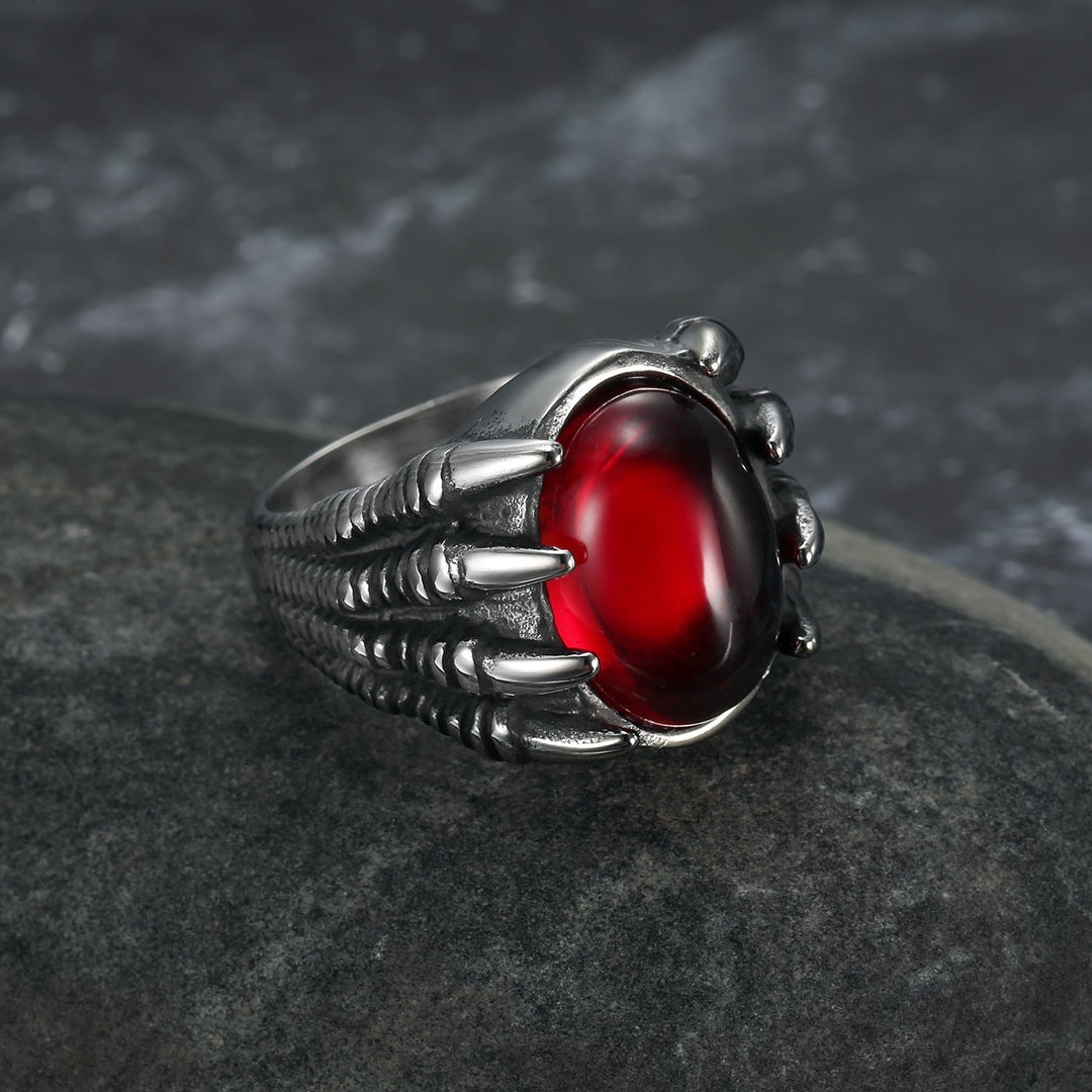 Nordic Pride Handcrafted Stainless Steel Basilisk Claw Biker Ring With Inset Stone