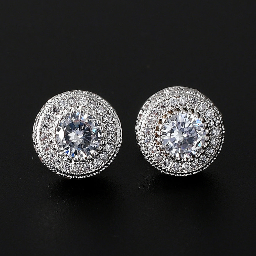 Iced Button Stud Earrings in White Gold