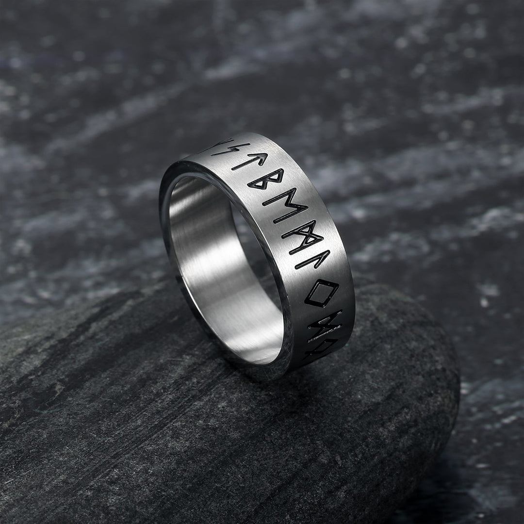 Nordic Pride Handcrafted Stainless Steel Wide Rune Ring