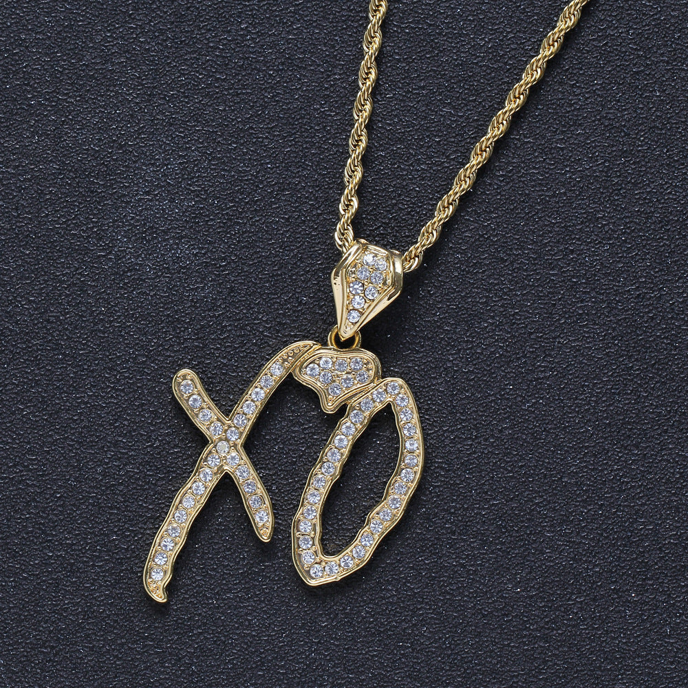 Iced XO Pendant in 14K Gold