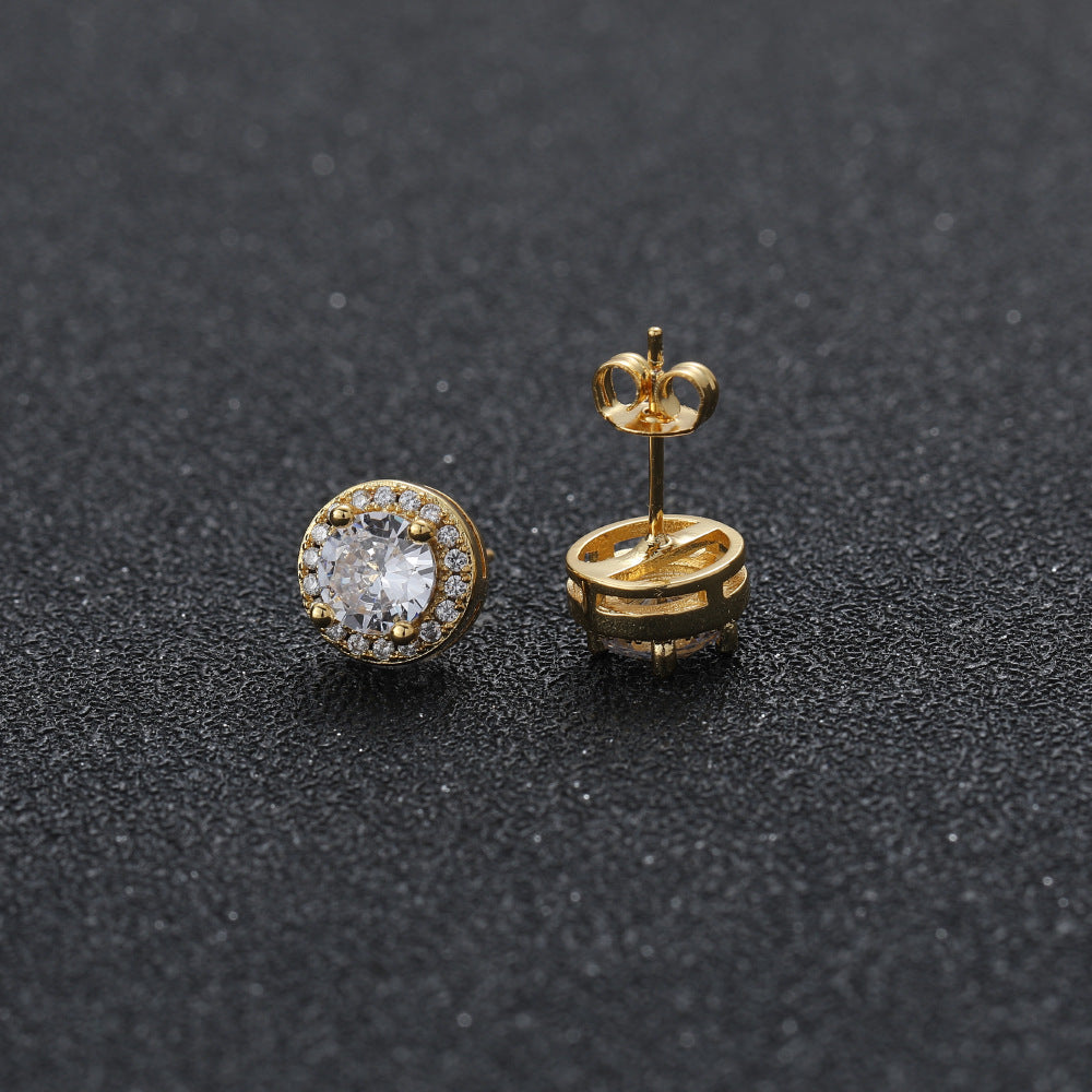 Halo Brilliant-Cut Stud Earrings in 14K Gold