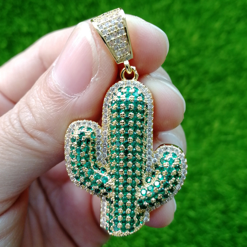 Iced Cacti Pendant in 14K Gold