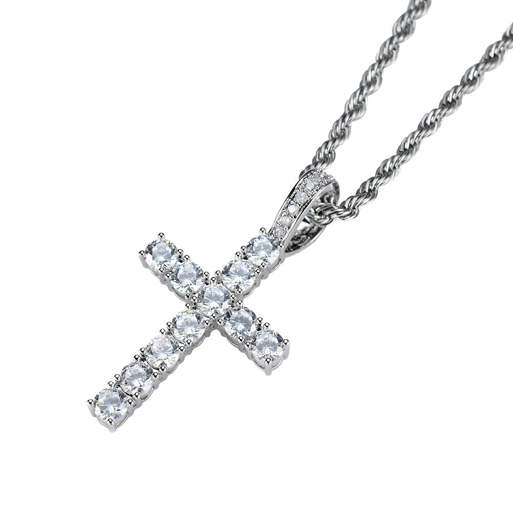 Iced Cross Pendant in White Gold