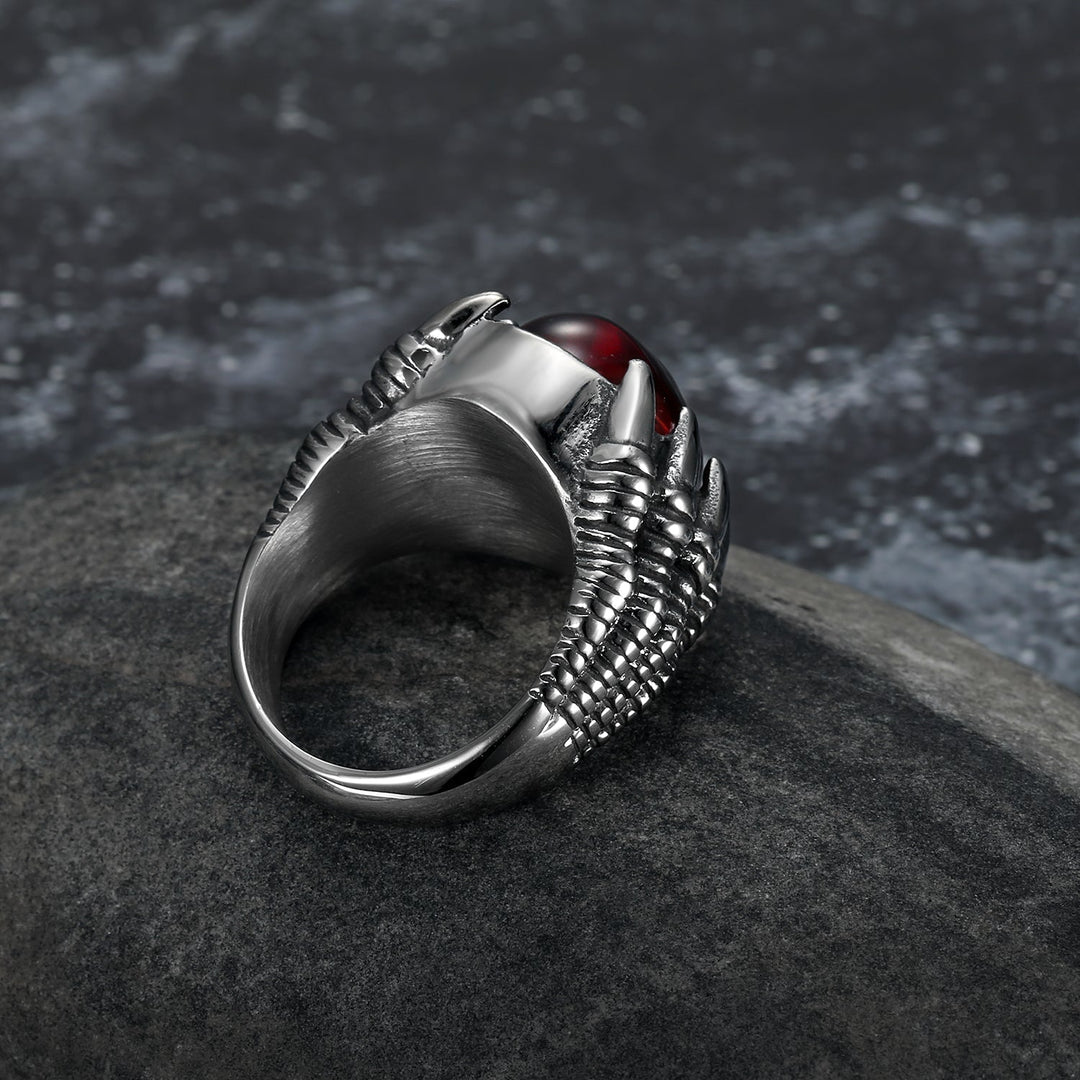 Nordic Pride Handcrafted Stainless Steel Basilisk Claw Biker Ring With Inset Stone