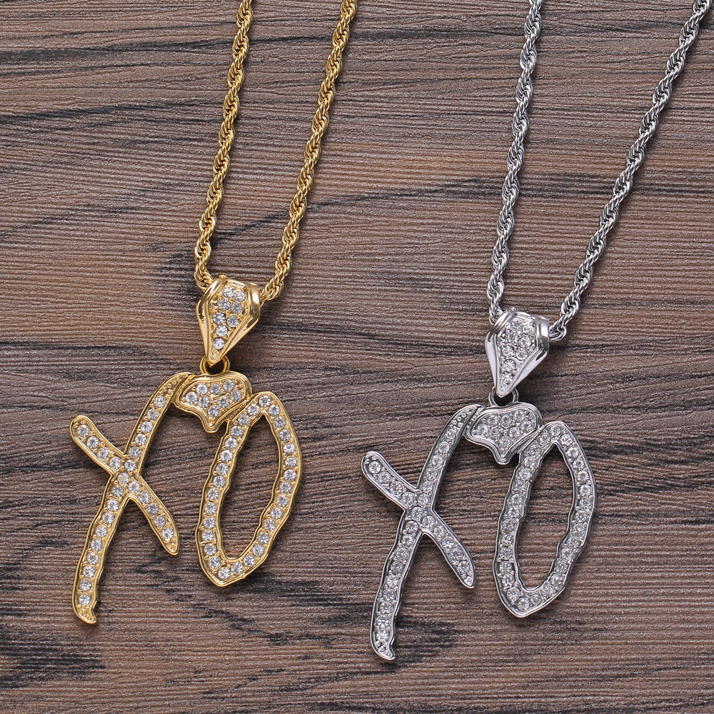 Iced XO Pendant in White Gold