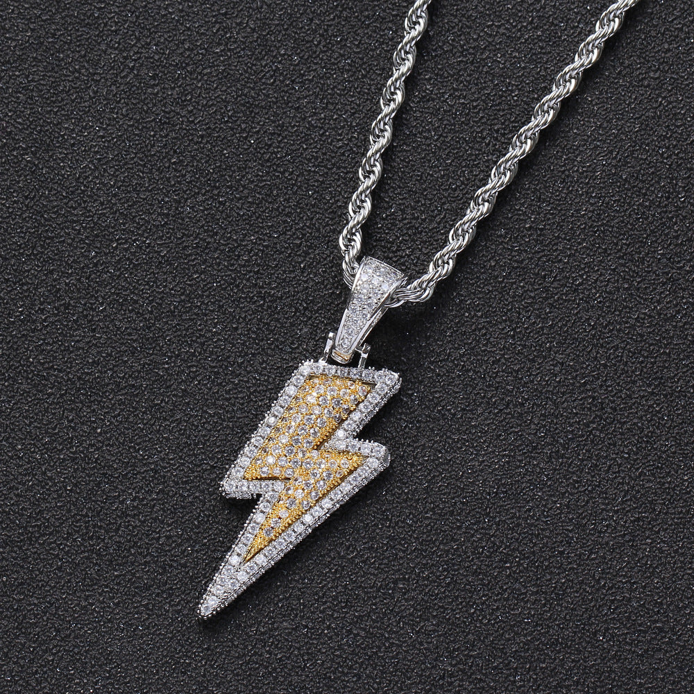 Iced Lightning Bolt Pendant in White Gold