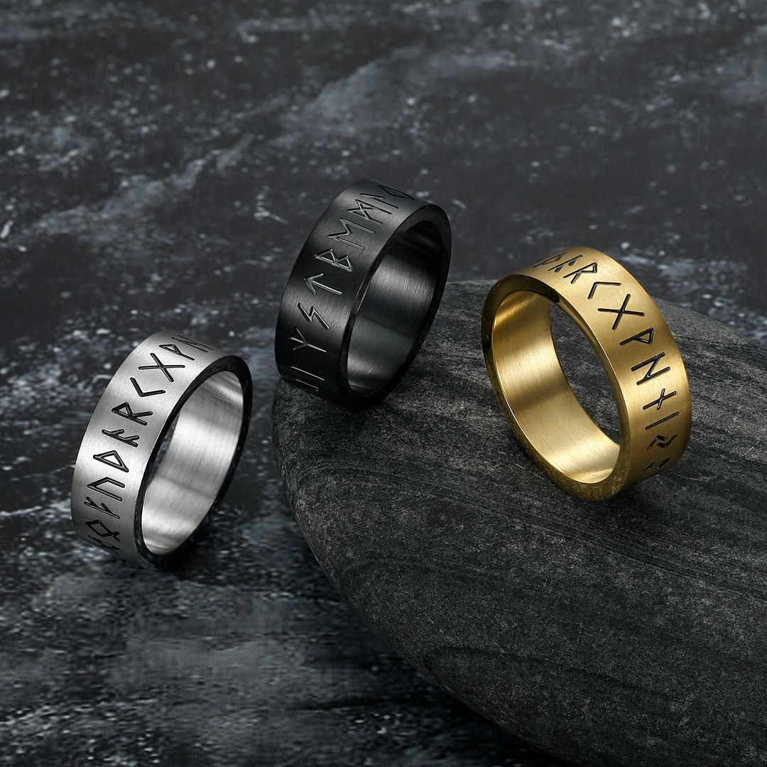 Nordic Pride Handcrafted Stainless Steel Wide Rune Ring