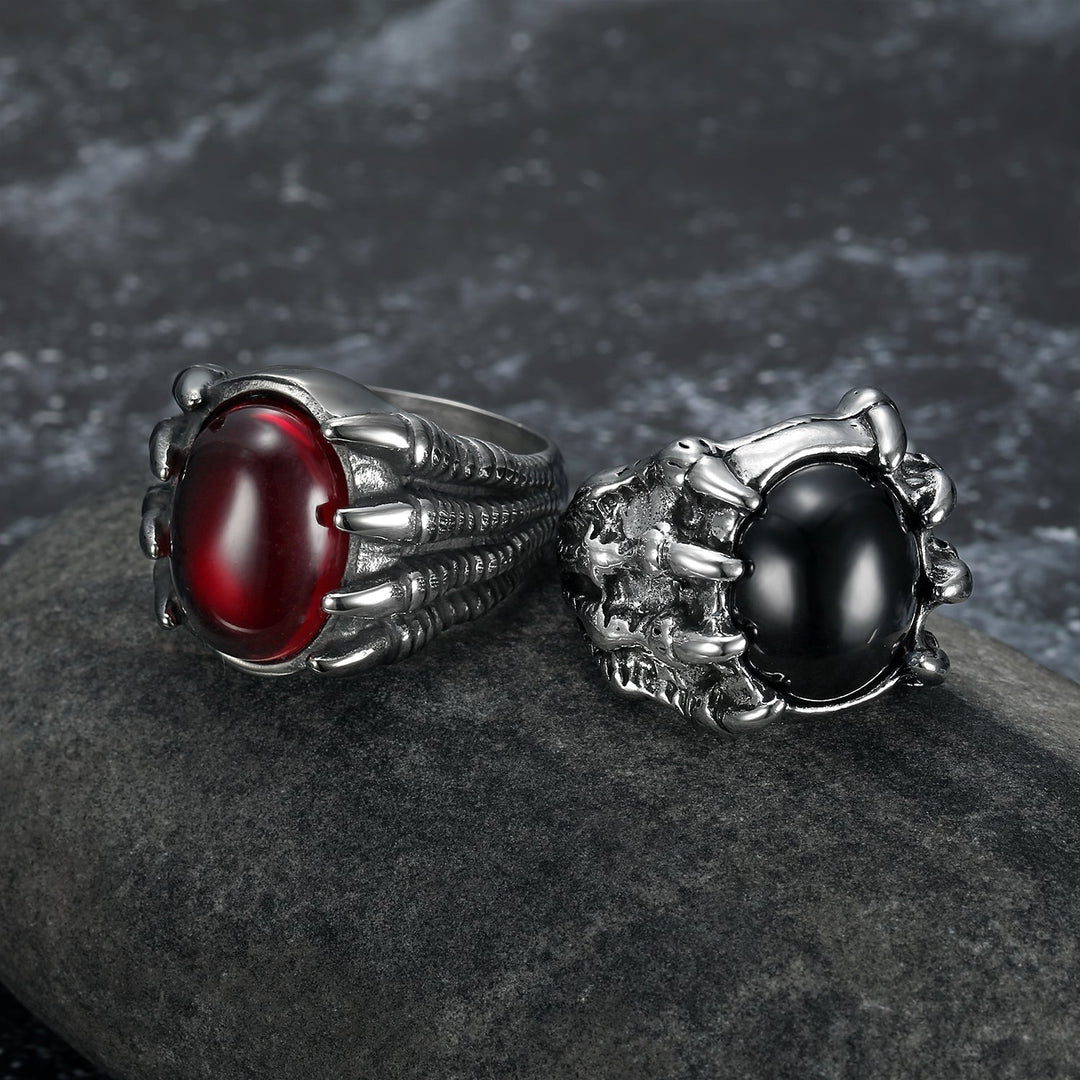 Nordic Pride Handcrafted Stainless Steel Basilisk Claw Biker Ring With Inset Stone