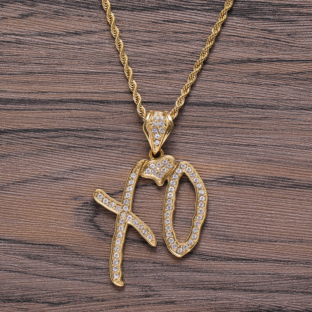 Iced XO Pendant in 14K Gold
