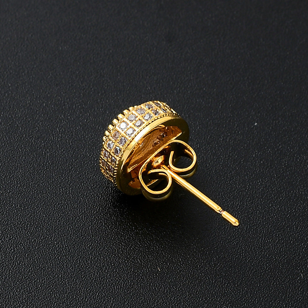 Iced Button Stud Earrings in 14K Gold