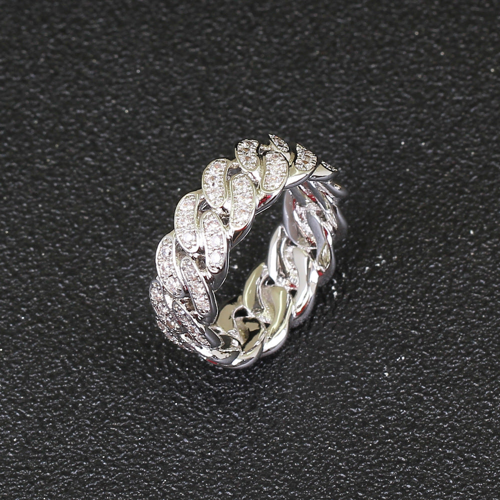 Iced 8mm Cuban Ring in White Gold