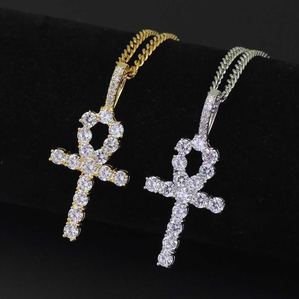 Iced Ankh Pendant in 14K Gold