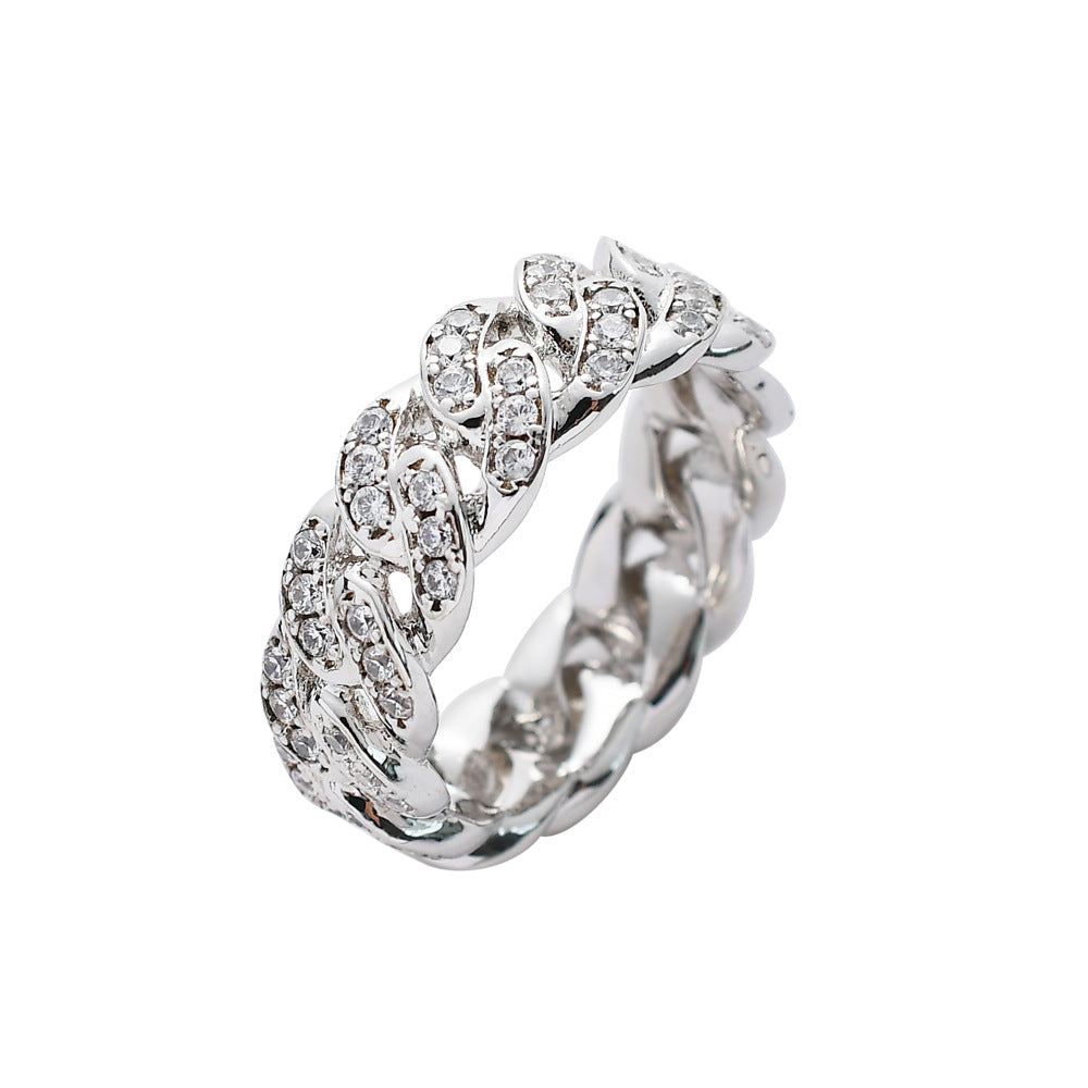 Iced 8mm Cuban Ring in White Gold