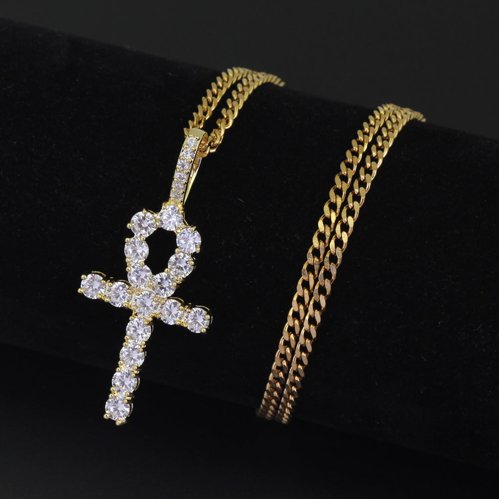 Iced Ankh Pendant in 14K Gold