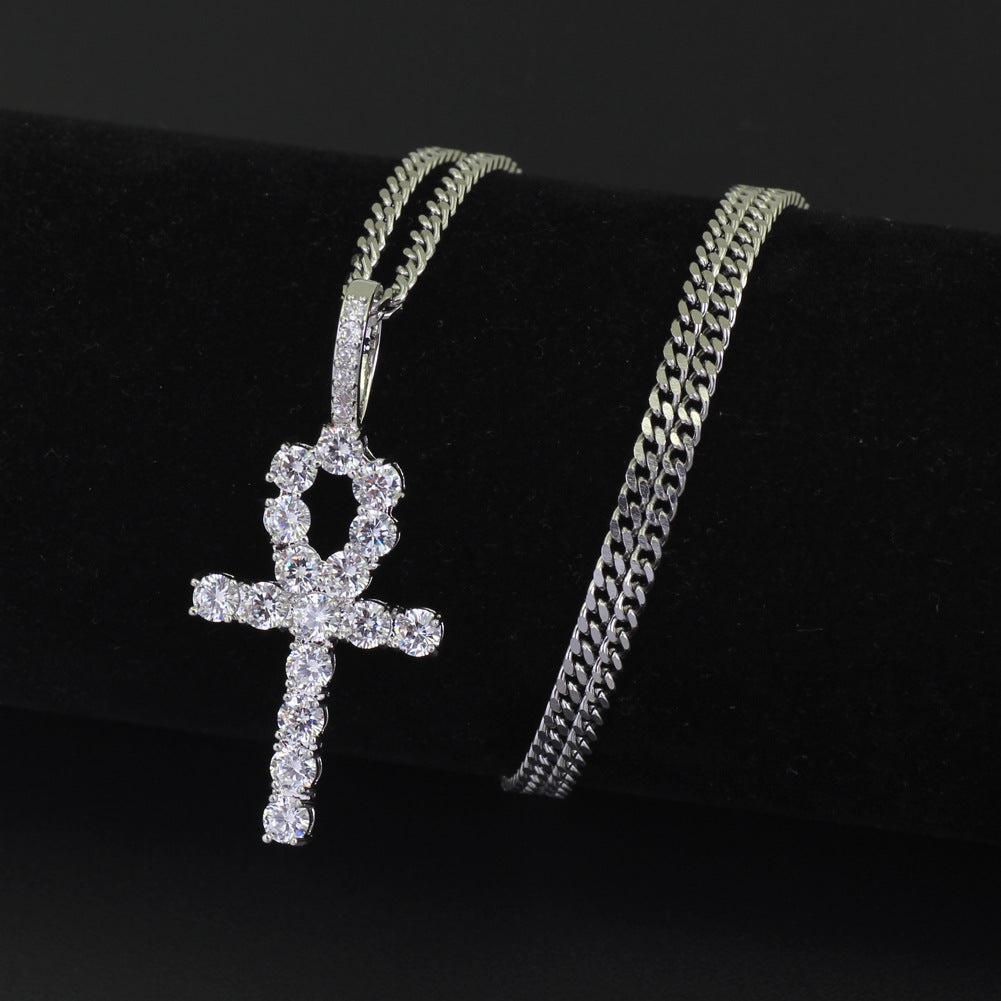 Iced Ankh Pendant in White Gold