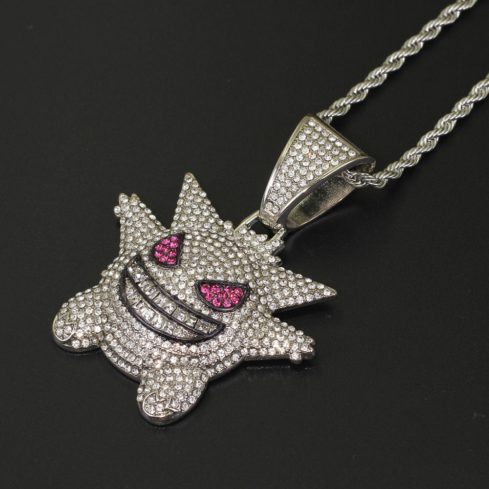 Iced Gengar Pendant in White Gold