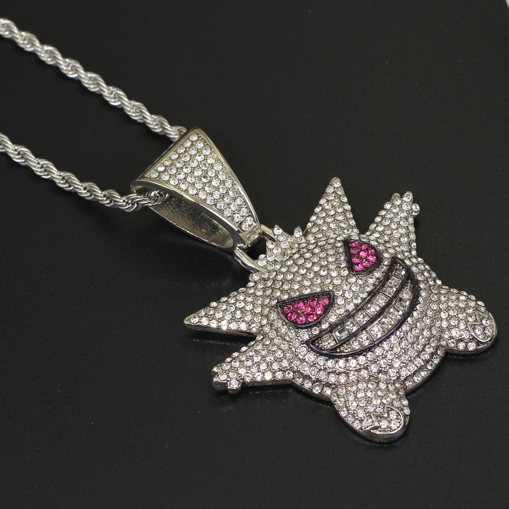 Iced Gengar Pendant in White Gold