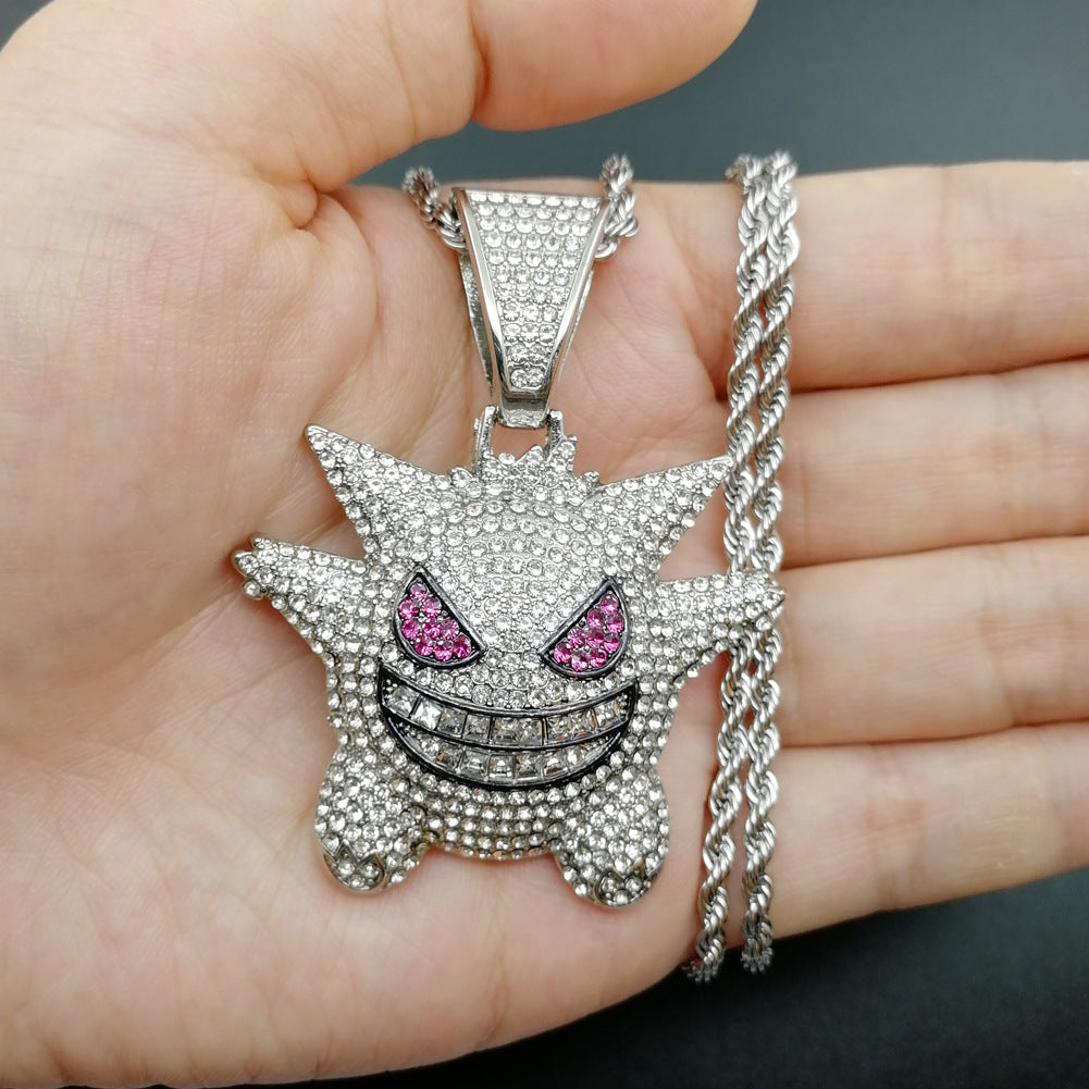 Iced Gengar Pendant in White Gold