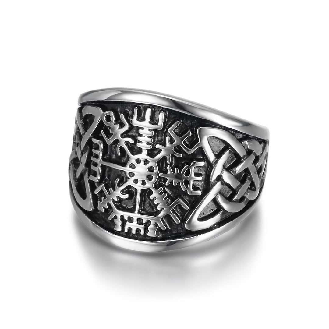Nordic Pride Handcrafted Stainless Steel Icelandic Stave and Celtic Knot Ring