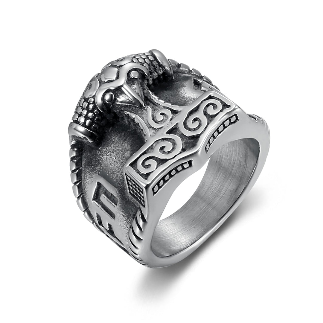 Nordic Pride Handcrafted Stainless Steel Thor's Gavel and Rune Ring