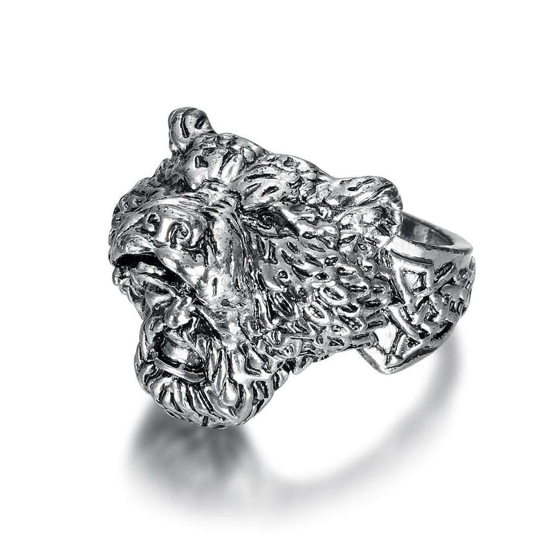 Nordic Pride Handcrafted Stainless Steel Odin and Grey Wolf Ring