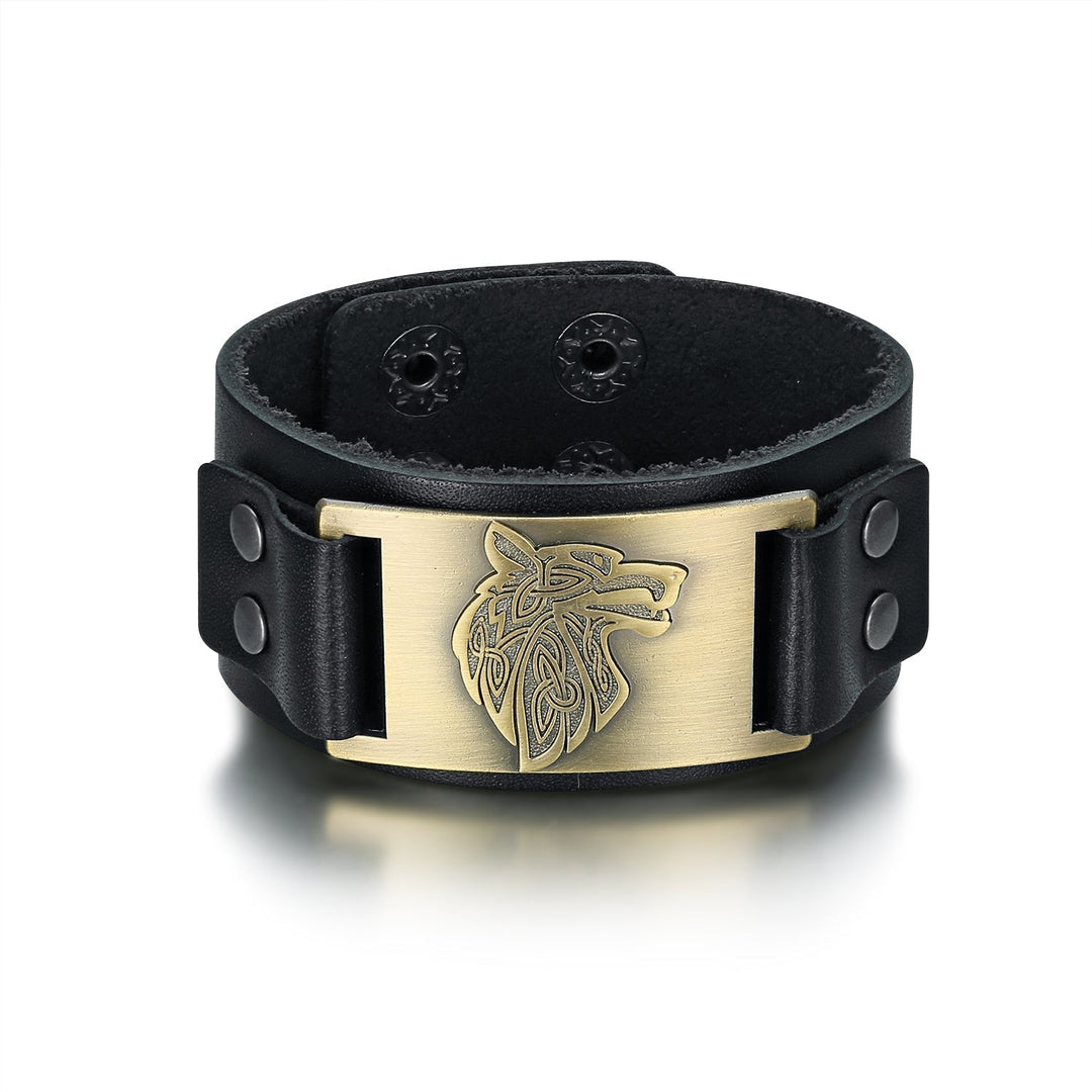 Nordic Pride Leather Nordic Grey Wolf Head Arm Cuff