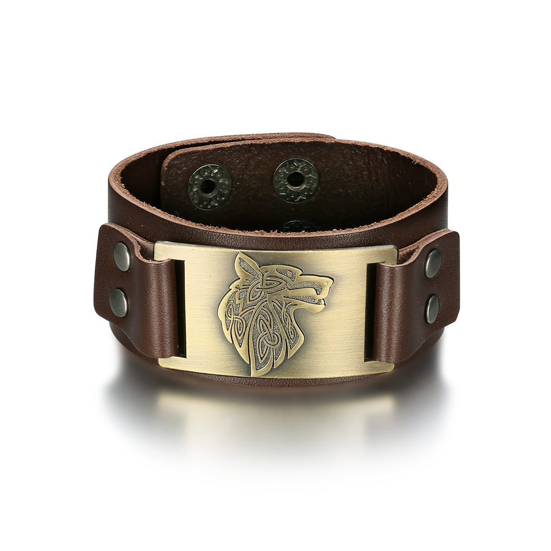 Nordic Pride Leather Nordic Grey Wolf Head Arm Cuff